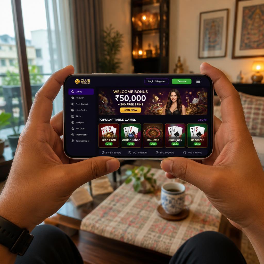 A player opening a crypto casino lobby on a phone: Teen Patti, Andar Bahar and live roulette