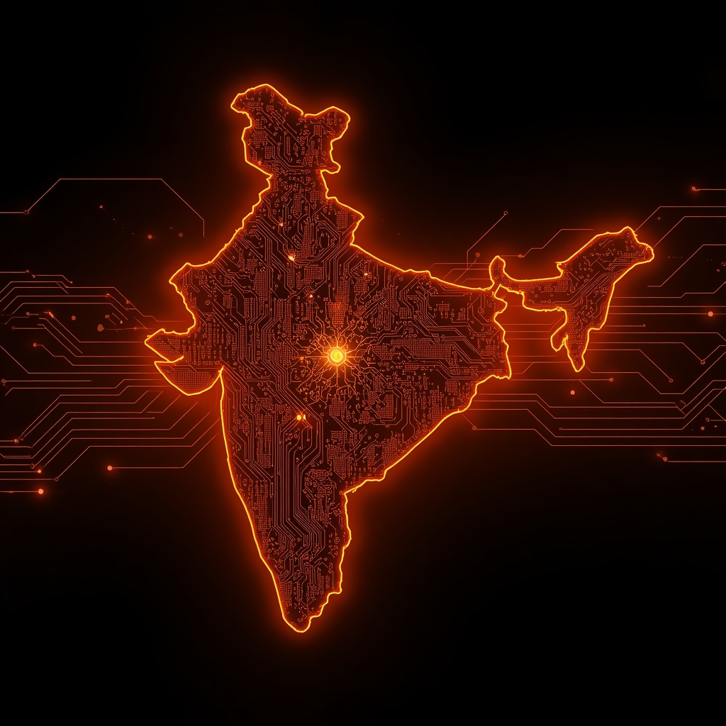 Map of India drawn with glowing circuit traces