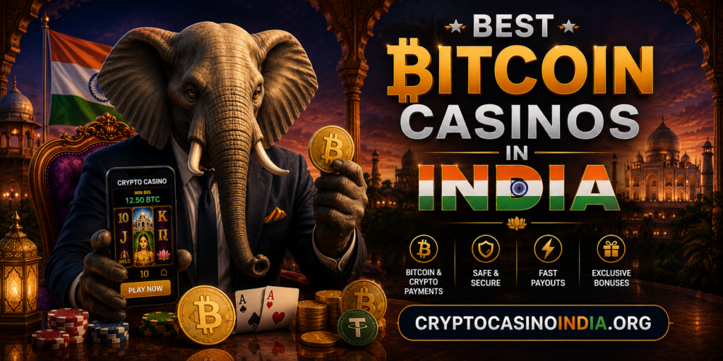 Best Bitcoin casinos in India banner from cryptocasinoindia.org